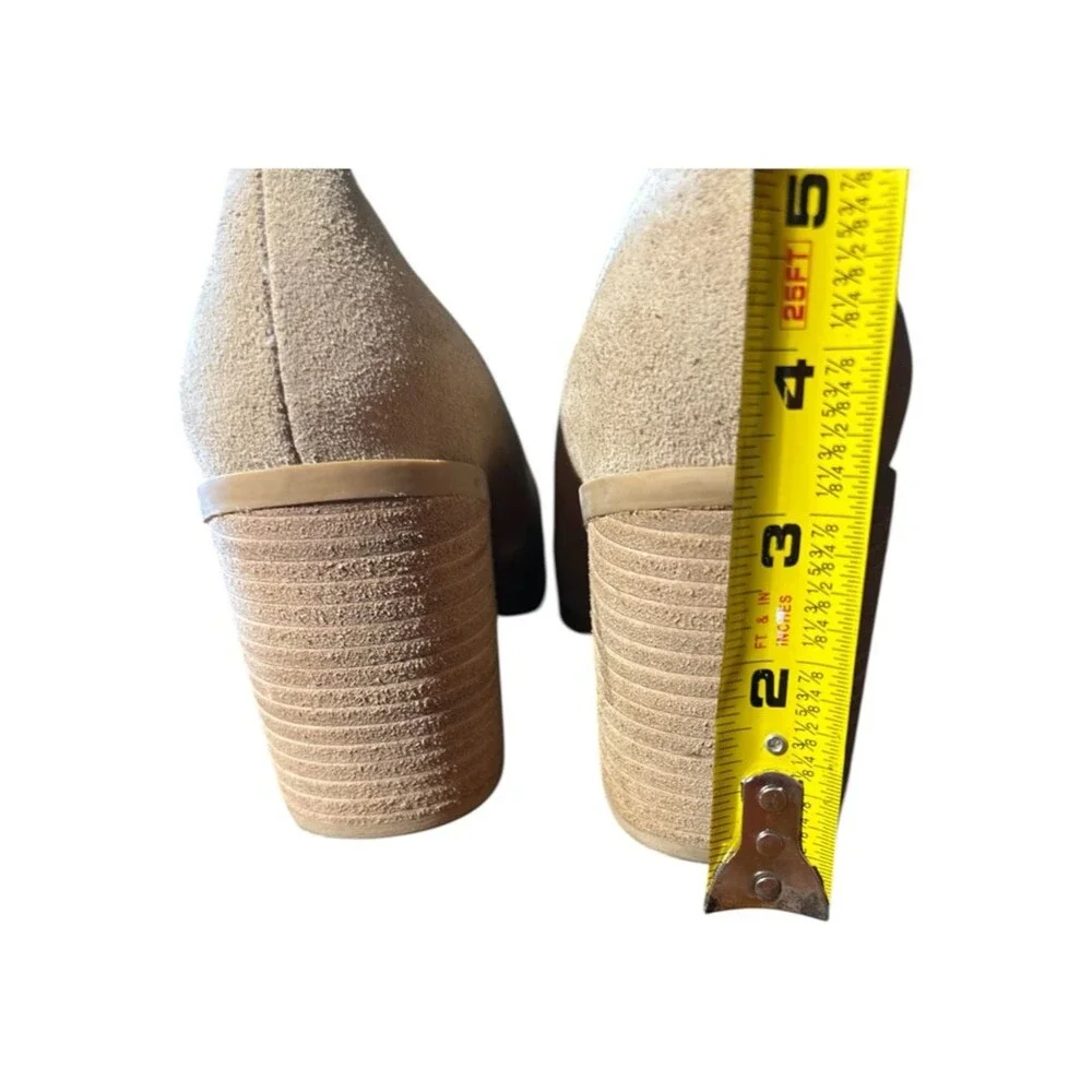 Joie Women’s 7.5 Wevenly Tan Beige Suede Leather Slip On Stretch Block Heel